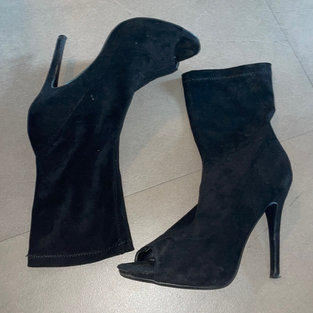 Suede sock boot with open toe